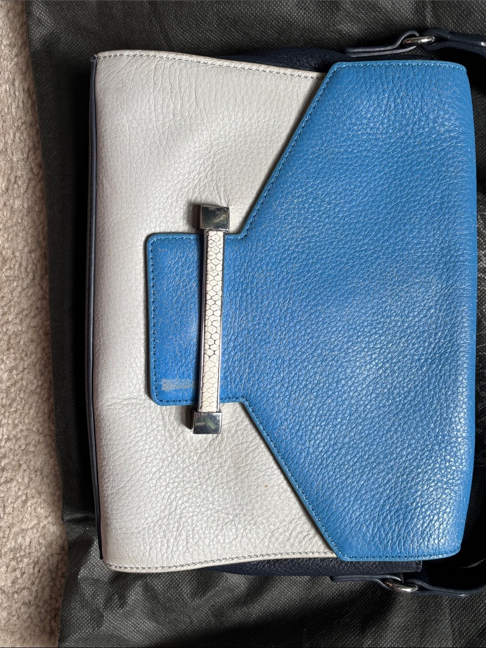 Vince Camuto Blue and White Pebbled Leather Crossbody